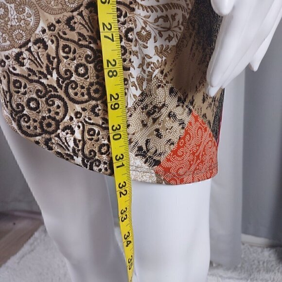 Chico's Women's Bohemian Patchwork, Asymmetrical Hem Pullover Blouse Size 2 (L) - Picture 6 of 15